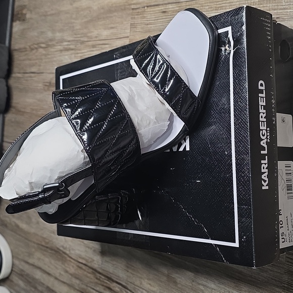 Karl Lagerfeld Sarina Quilted Open Toe Kitten Heeled Sandal - Picture 2 of 7